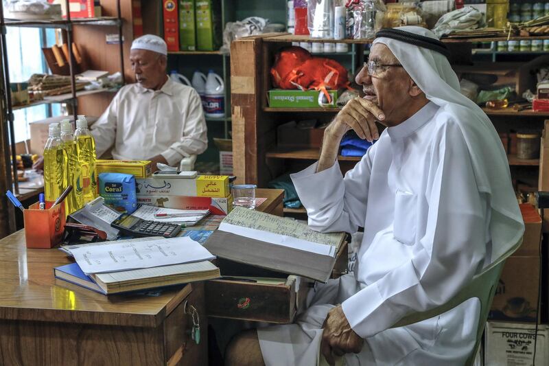 Umm Al Quwain, UAE, March 28, 2018.  The old town of UAQ is getting a facelift.  Old homes are being demolished by government contractors while the residents of these homes have been relocated to several different areas in UAQ. --- Ahmed Hussain Jafar & Sons Store. 
Victor Besa / The National
National
Reporter:  Anna Zacharias