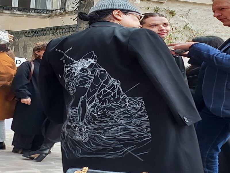 An embroidered coat seen ahead of the Cecilie Bahnsen show.