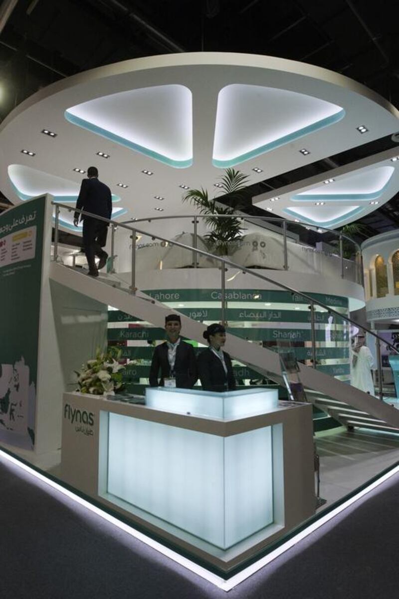 The Flynas showroom during the Arabian Travel Market at Dubai International Convention Centre. Jaime Puebla / The National