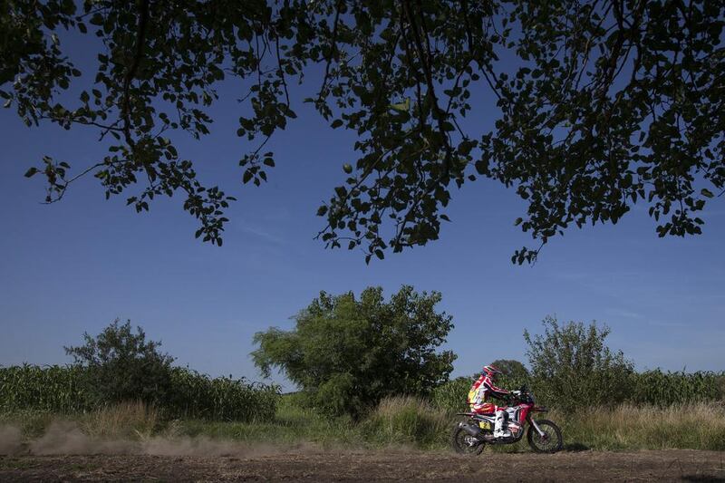 Honda rider Joan Barreda of Spain races during the first stage of the 2015 Dakar Rally on Sunday. Felipe Dana / AP