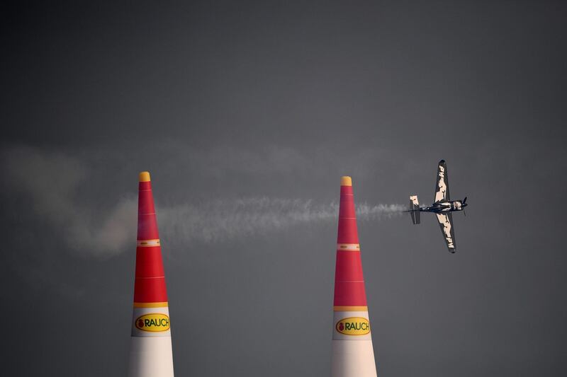 Canadian pilot Pete McLeod competes during the Red Bull Air Race World Championship in Chiba. Martin Bureau / AFP