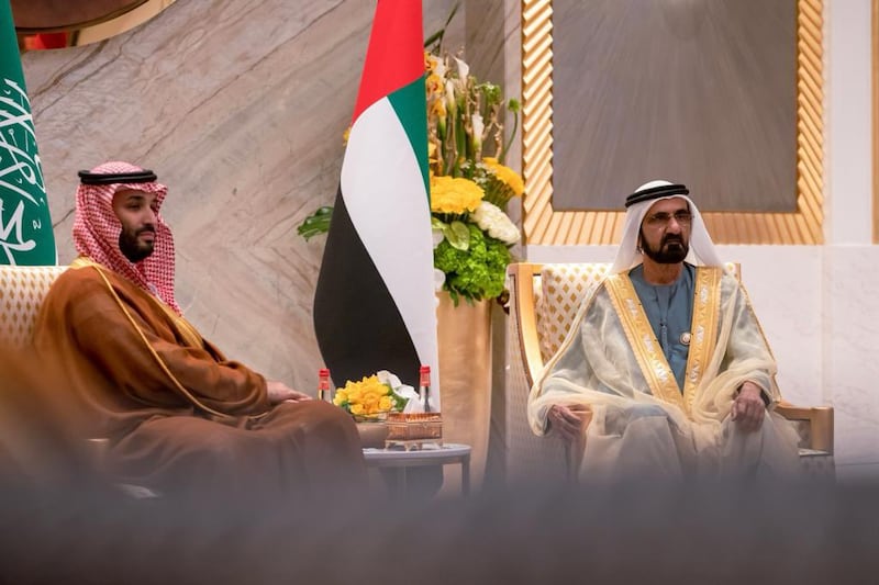 Sheikh Mohammed bin Rashid and Crown Prince Mohammed bin Salman during their meeting. Photo: Dubai Media Office