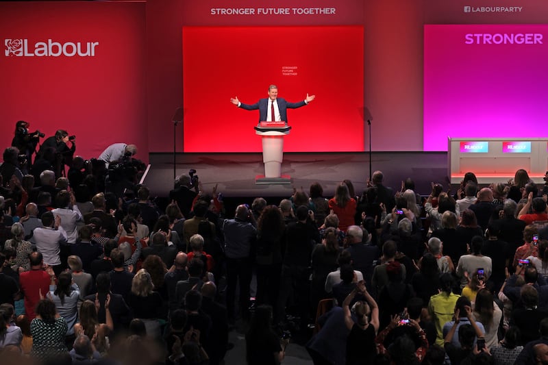Mr Starmer makes his keynote speech to the Labour conference for the first time as party leader in September 2021 in Brighton. Getty Images