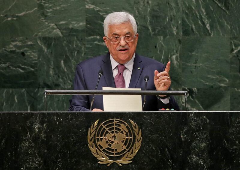 Palestinian president Mahmoud Abbas speaks during the 69th session of the United Nations General Assembly at United Nations headquarters in New York on September 26. Justin Lane / EPA