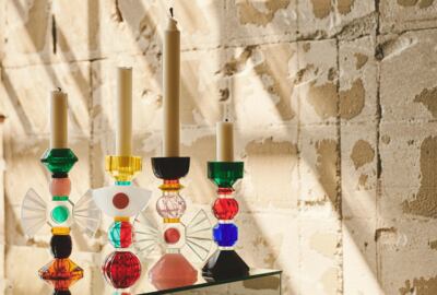 Colourful crystal candlestick holders by Reflections Copenhagen are now stocked at Bloomingdale's Dubai. Photo: Reflections Copenhagen 