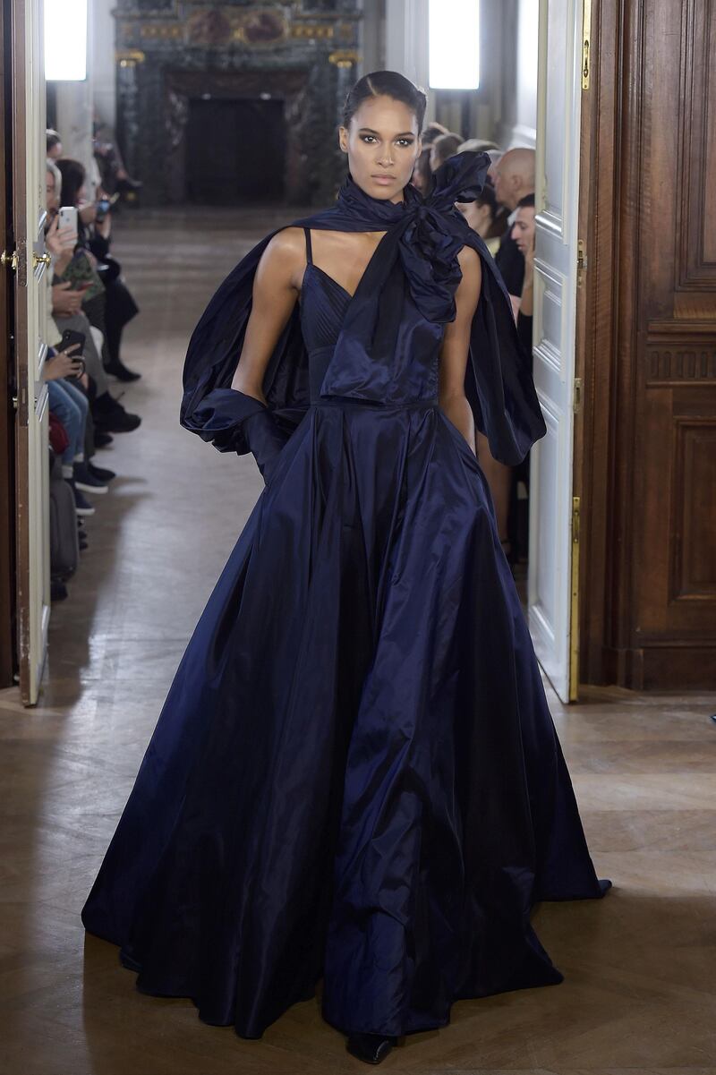 A look from Elie Saab's autumn / winter 2019 women's ready-to-wear show during Paris Fashion Week. AFP