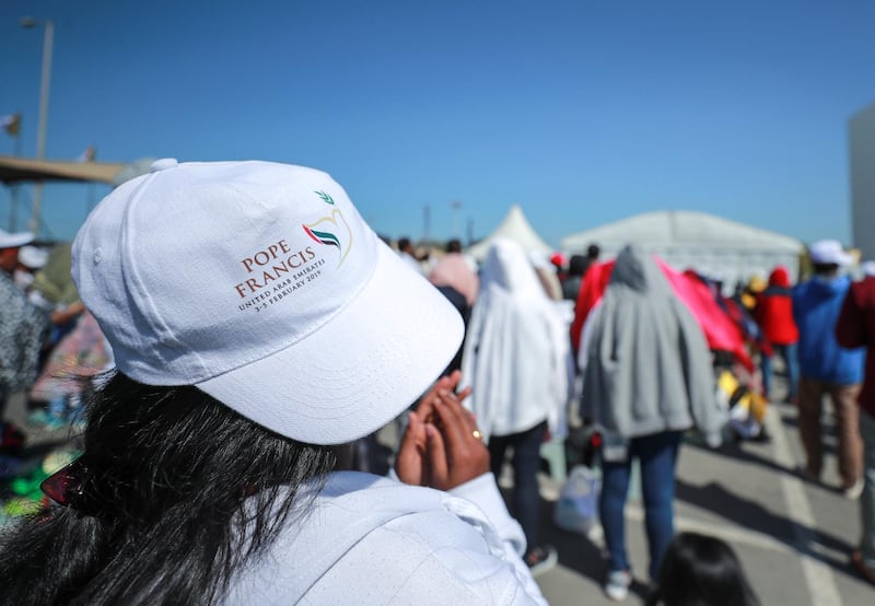 Abu Dhabi, U.A.E., February 5, 2019.  Worhipers strengthen their faith at the mass of His Holiness Pope Francis, Head of the Catholic Church at Zayed Sports City.
Victor Besa/The National
Section:  NA
Reporter: