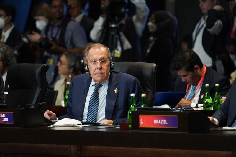 Russian Foreign Minister Sergey Lavrov attends the first working session. AP