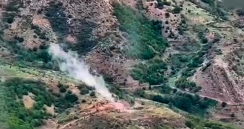 Smoke rises over Nagorno-Karabakh in footage released by Azerbaijan defence chiefs, who said they were firing at military targets. AP