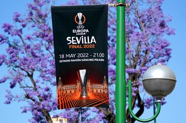 Signage in Seville advertising Wednesday's UEFA Europa League Final between Eintracht Frankfurt and Rangers at the Estadio Ramon Sanchez-Pizjuan, Seville. Picture date: Tuesday May 17, 2022.