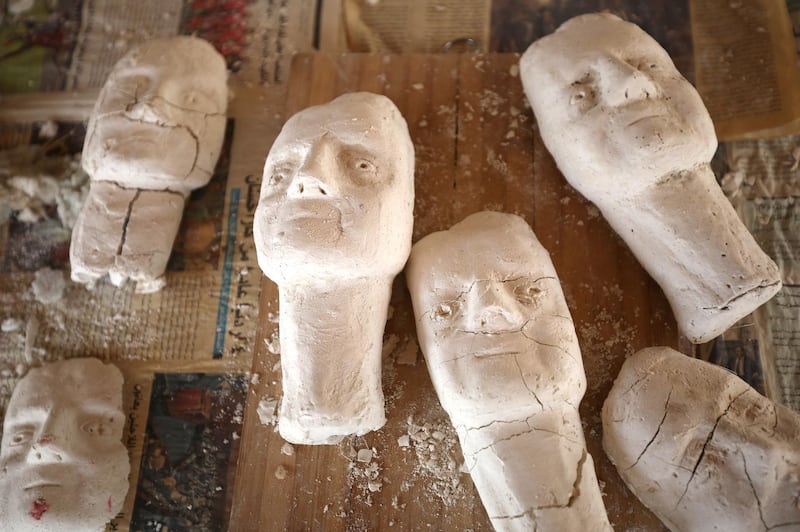 Sculptures made by Jordanian chef Omar Sartawi are seen at his workshop in Amman, Jordan. REUTERS