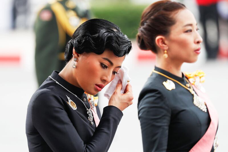 Thailand's Princesses Sirivannavari Nariratana and Bajrakitiyabha take part in the royal cremation procession of late King Bhumibol Adulyadej at the Grand Palace in Bangkok, Thailand. Damir Sagolj / Reuters.