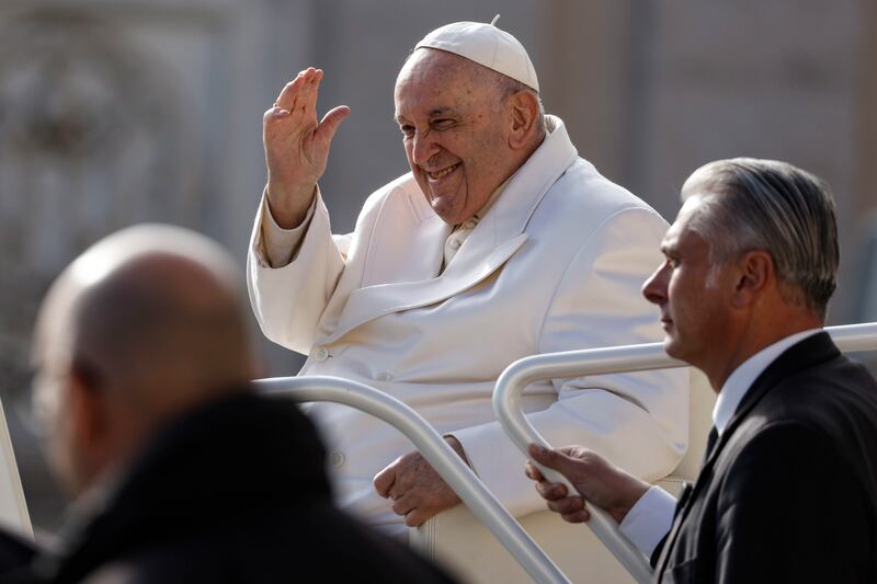 Pope Francis during his weekly general audience in St Peter Square at the Vatican on Wednesday. EPA