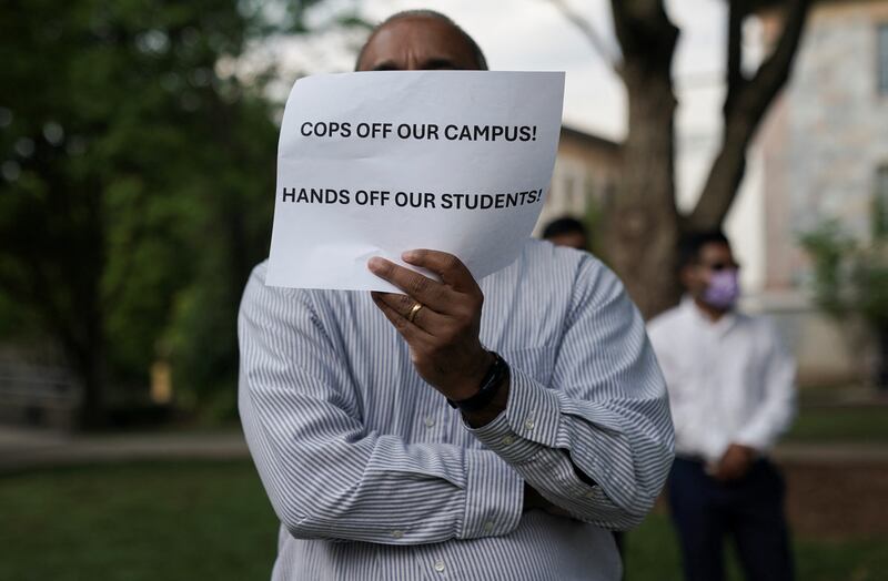 A man takes part in a demonstration at Emory University in support of Palestinians, in Atlanta, Georgia. Reuters