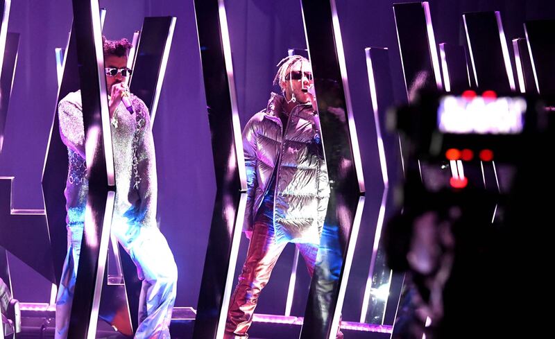 Bad Bunny and Jhay Cortez perform onstage during the 63rd Annual Grammy Awards on March 14, 2021. EPA