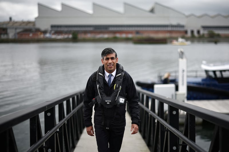 Mr Sunak visits a maritime technology centre in Belfast, Northern Ireland, as he campaigns for the general election on July 4. Reuters