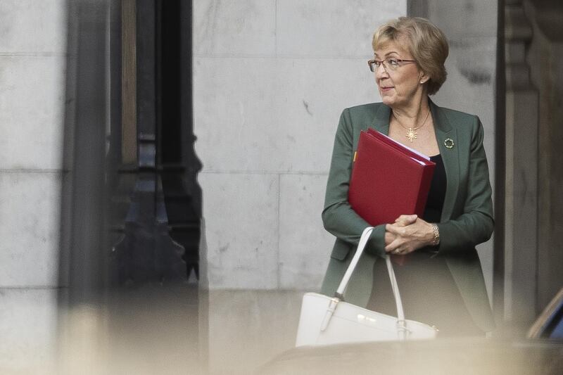 LONDON, ENGLAND - MAY 22: Leader of the House of Commons Andrea Leadsom is seen outside the House of Commons shortly before it was announced that she is resigning from government on May 22, 2019 in London, England. Theresa May is under increased pressure as she continues to try and get her Brexit withdrawal agreement through. (Photo by Dan Kitwood/Getty Images)