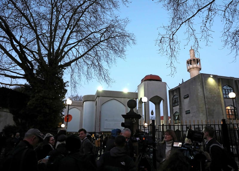 A picture shows the London Central Mosque near Regent's Park in London on February 20, 2020 after a man was stabbed in the mosque.  British police said on Febrary 20 they had arrested a man on suspicion of attempted murder after a stabbing at a mosque in central London.
 / AFP / ISABEL INFANTES
