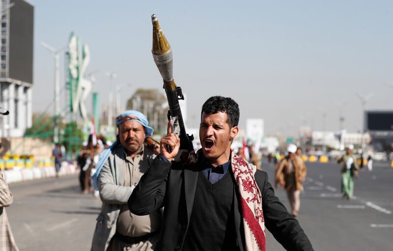 Houthis take part in a parade in Sanaa, Yemen. The Iran-backed group has launched attacks in the Red Sea following the outbreak of the war in Gaza. EPA