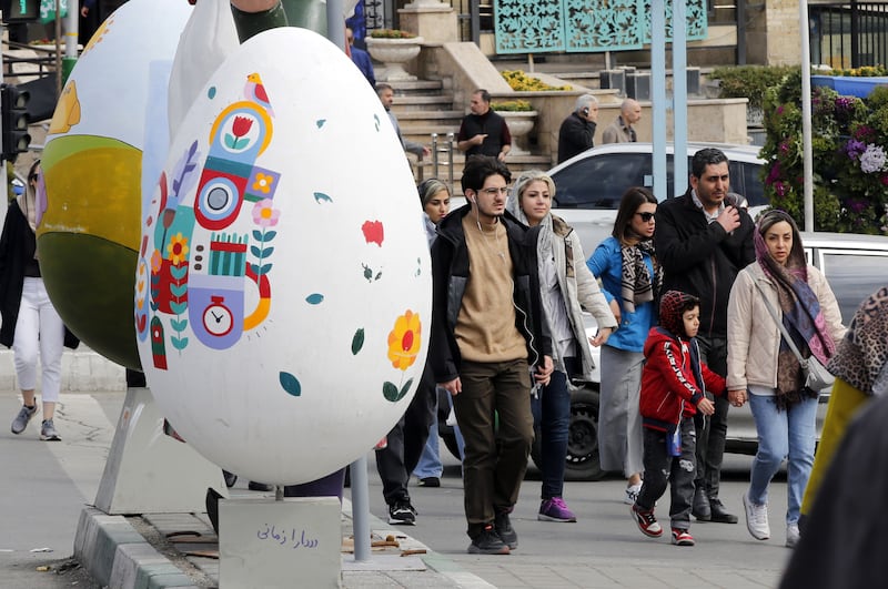 A symbol of Nowruz, the Persian New Year, on a street in Tehran on Monday. EPA