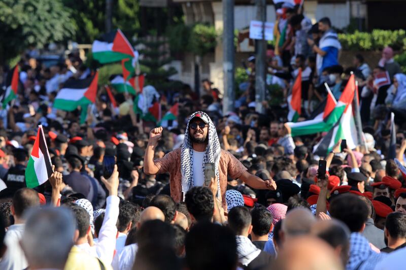 A pro-Palestinian rally near the Israeli embassy in Amman, after the air strike on a hospital in the Gaza Strip. EPA