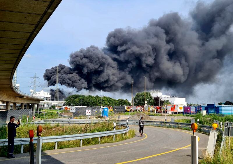 An explosion started a fire at an industrial park in Leverkusen, Germany. AFP