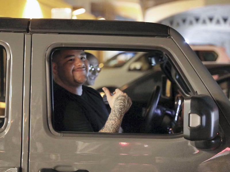 Riyadh, Saudi Arabia. November 26: World Champion Andy Ruiz departs the Riyadh airport for his hotel in Saudi Arabia for the Clash On The Dunes. Courtesy Diriyah Season