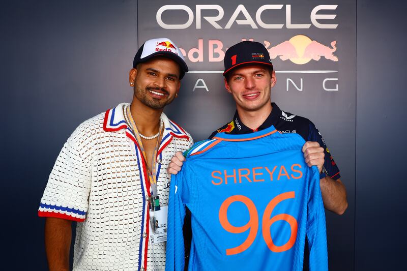Max Verstappen meets Shreyas Iyer in the paddock. Getty Images