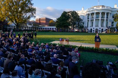 The infrastructure bill signing ceremony on the South Lawn of the White House in Washington, on November 15, 2021. AP