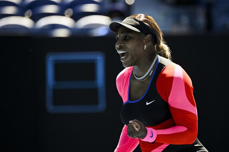 Serena Williams celebrates during her third round match against Anastasia Potapova. EPA
