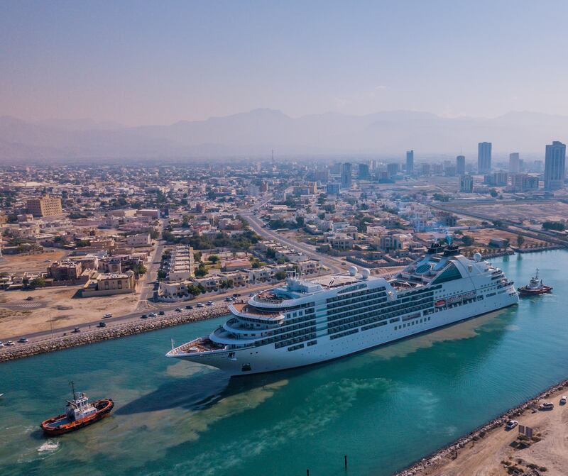 Luxury cruise ship 'Seabourn Ovation' arrives at Ras Al Khaimah's port in 2019.