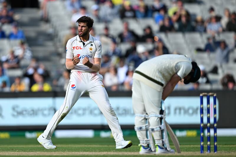 Pakistan's Shaheen Afridi dismissed Australia batsman Steve Smith at the strike of stumps on day three of the Melbourne Test. EPA