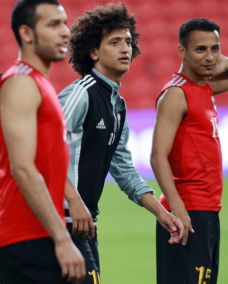 UAE's Omar Abdulrahman, centre, has received an invitation from the Brazilian Football Federation for a charity match between Brazil and a Rest of the World side. Satish Kumar / The National