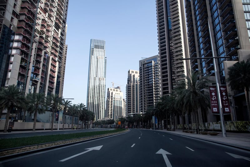 Normally busy roads are left empty in Dubai on April 5.  EPA
