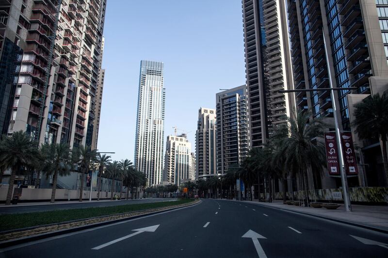 Normally busy roads are left empty in Dubai on April 5.  EPA