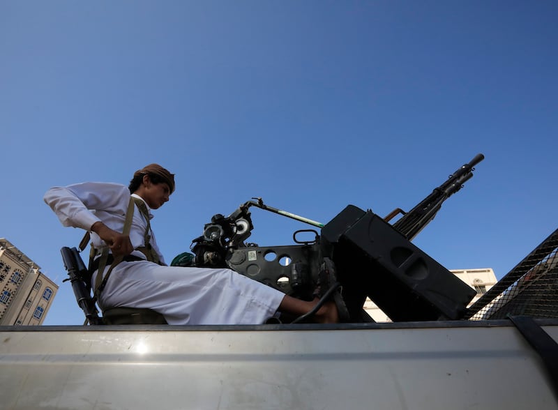 A Houthi fighter mans a machine gun during a protest in Sanaa, Yemen. EPA