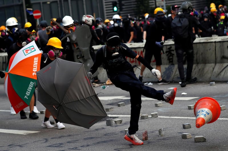 A demonstrator reacts during a protest in Hong Kong, China, August 24, 2019. Reuters