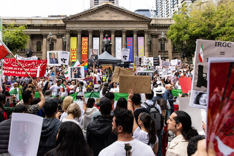 People gather in solidarity with protesters in Iran outside the State Library of Victoria in Melbourne, Australia. EPA