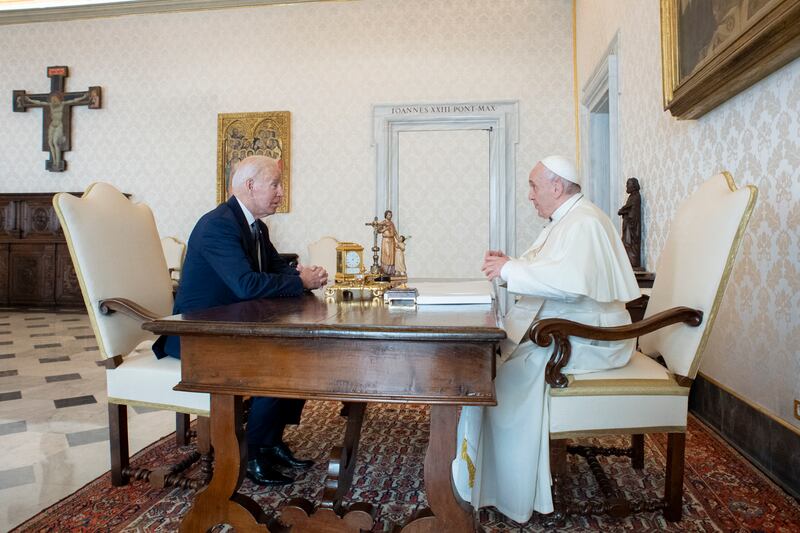 Pope Francis meets with with  Joe Biden at The Vatican. AFP