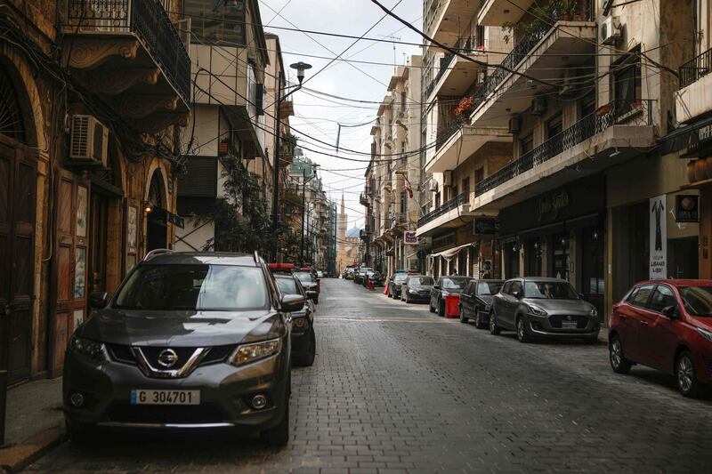 Gouraud street in the usually busy neighbourhood of Gemayzeh, famous for its bustling restaurants and bars in the Lebanese capital Beirut, remains deserted after measures were taken in a bid to stem the spread of the coronavirus Covid-19.  AFP