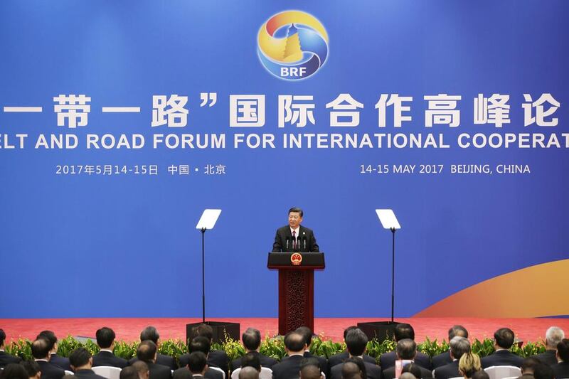 The Chinese President Xi Jinping at the end of the Belt and Road Forum for International Cooperation, designed to lay the groundwork for Beijing-led infrastructure initiatives aimed at connecting China with Europe, Africa and Asia. Jason Lee-Pool / Getty