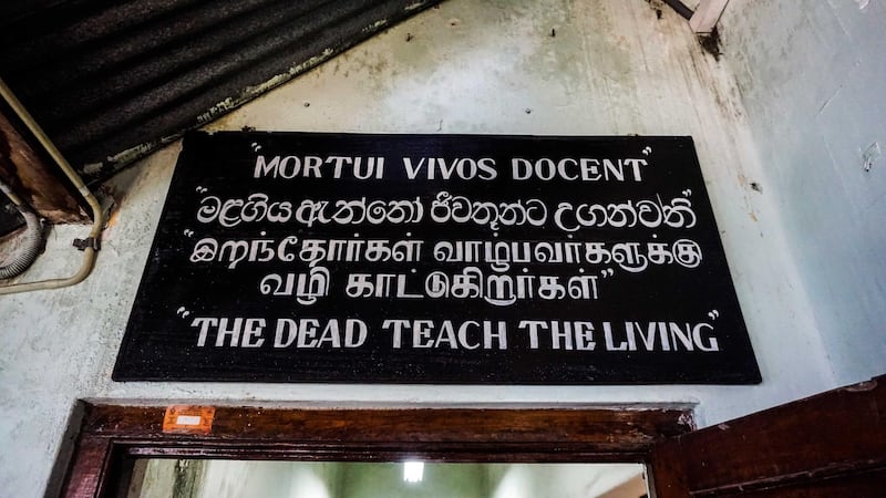 An entrance sign to the morgue in Colombo, Sri Lanka, April 24, 2019. Jack Moore / The National