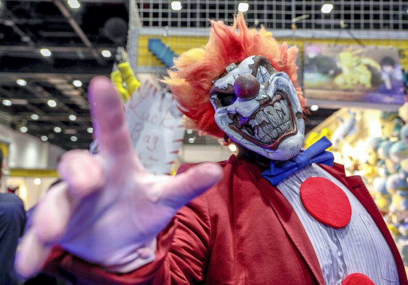 Dubai, April 12, 2019.  MEFCC day 2-
Comic Con goers at full swing on day 2.  
-- Abdul Majid Malky as Sweetthoothe from Twisted Metal.
Victor Besa/The National.
Section:  AC  
Reporter:  Chris Newbould