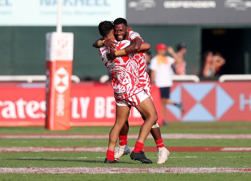 Dubai Tigers celebrate defeating Abu Dhabi Harlequins on Saturday