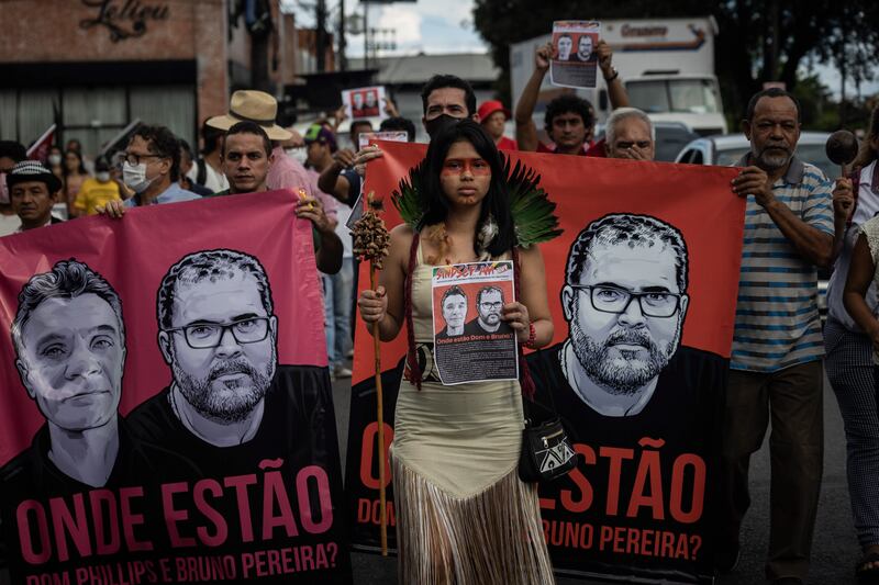 A protest in Manaus following the disappearance of Bruno Pereira and Dom Phillips. EPA