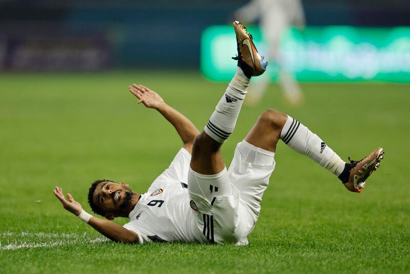 UAE's Harib Suhail takes a tumble. Reuters