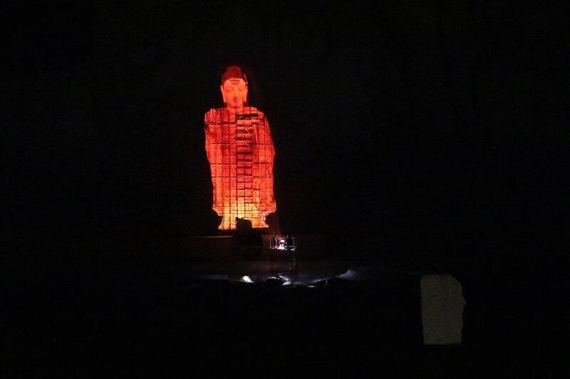 Elsewhere, Bamyan in Afghanistan's central highlands as the Buddha sites destroyed by the Taliban glow as part of International Day to End Violence Against Women. Twitter/ @UNAMAnews