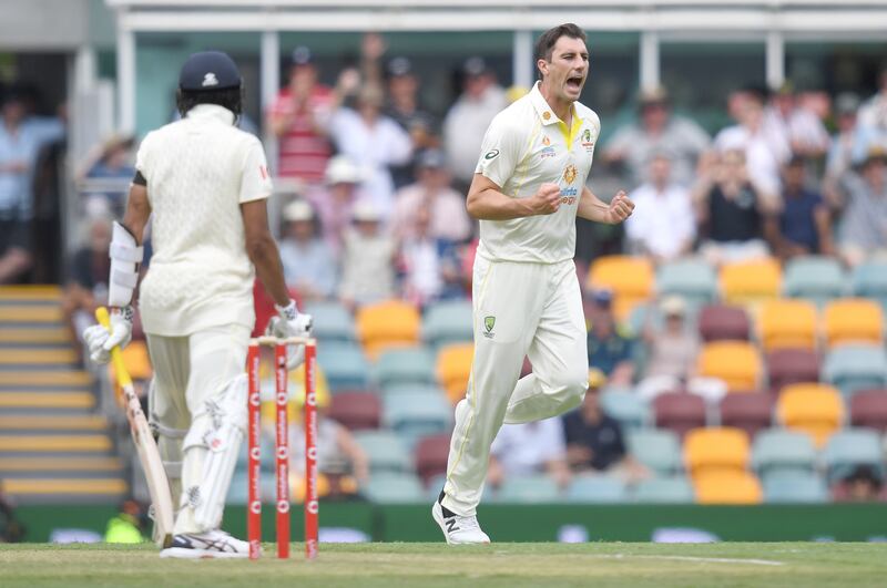 Pat Cummins celebrates the wicket of Haseeb Hameed for 25. EPA