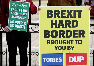 Protestors against a hard border in Northern Ireland. AFP