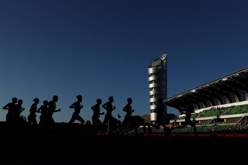 Runners compete in the men's 10,000m at the US Olympic trials at Hayward Field in Eugene, Oregon, on Friday, June 18. AFP